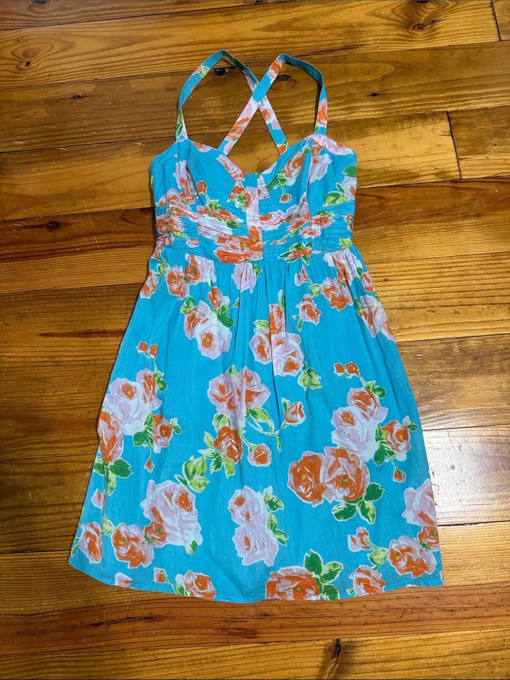 ASOS Turquoise Floral Mini Dress with Orange & White Blossoms